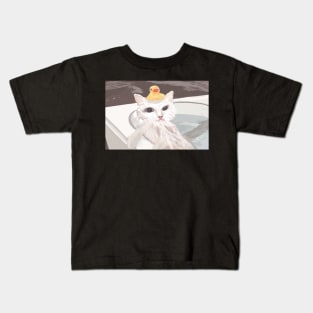 White Cat with Duck Kids T-Shirt